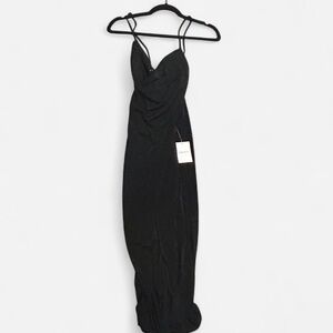 NWT Forever 21 Black Sparkly draped neck Midi Spaghetti Strap Dress